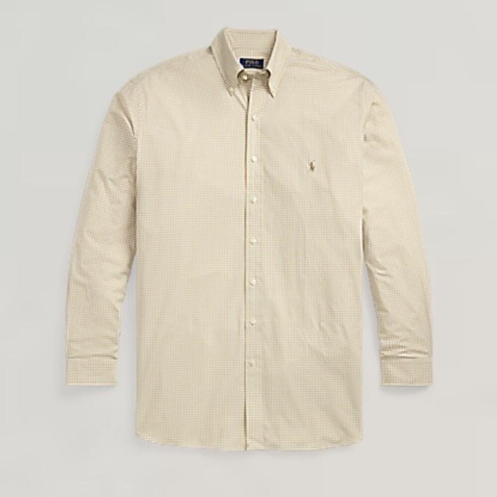 Polo Ralph Lauren Men Long Sleeve Beige White Button Down Shirt Pony Mens 2XB - Picture 2 of 6